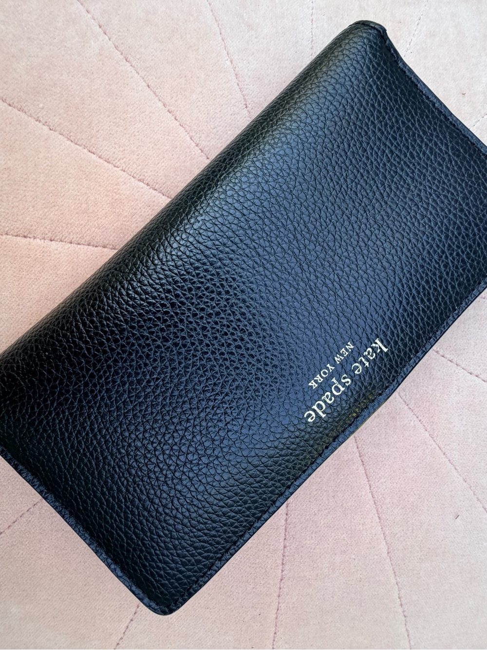 kate spade Black Pebbled Leather Long Wallet with Gold Logo